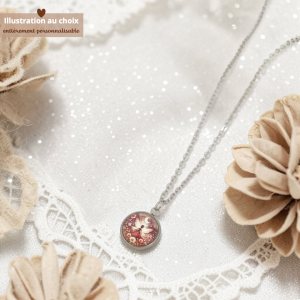 Collier cabochon illustré fée, bijou symbolique féminin inspiré de l’imaginaire et de la magie