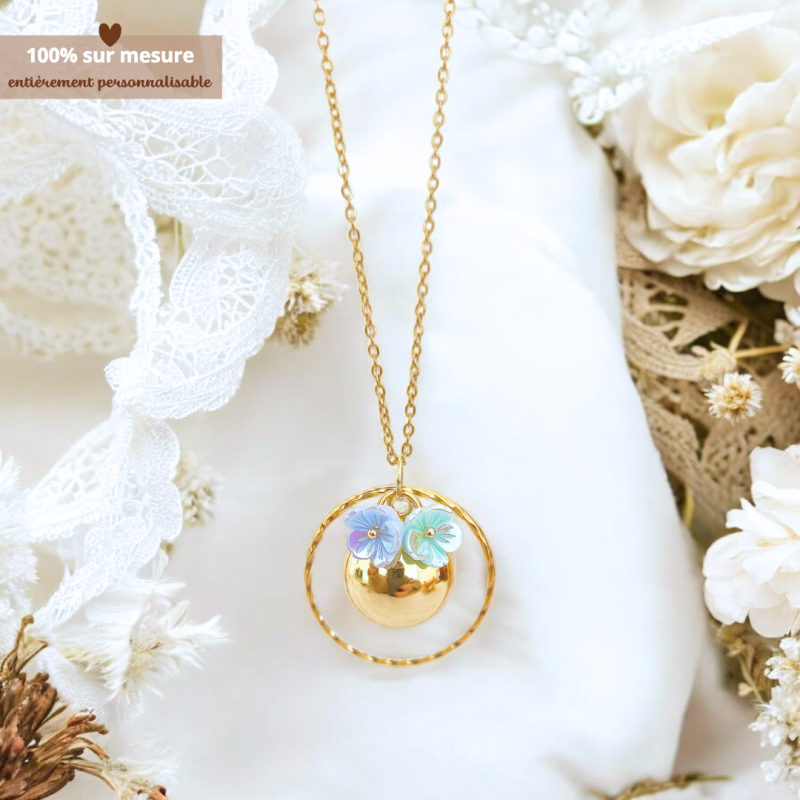 Bola de grossesse Héloïse – fleurs nacrées bijou grossesse personnalisé