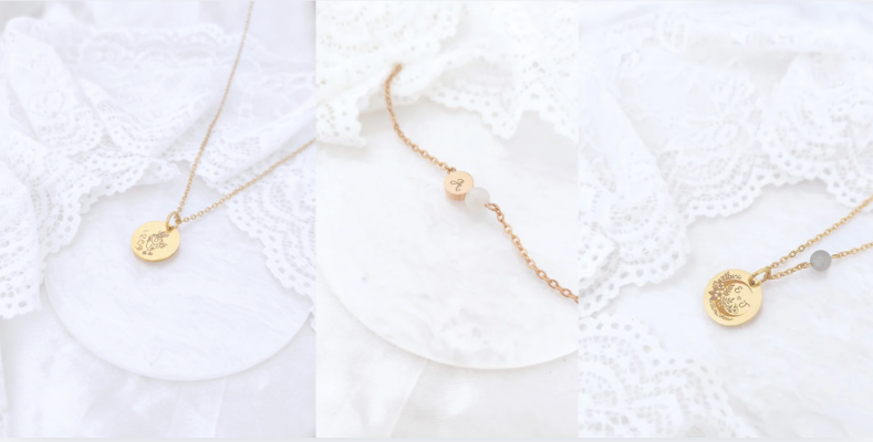 Bijoux gravés personnalisés sur mesure avec prénoms, dates, symboles, dessin, mot manuscrit, initiale